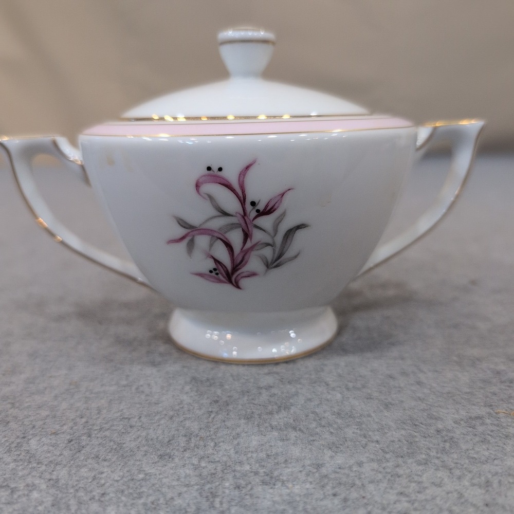 Mikado China Desiree Sugar Bowl with Lid Pink Grey Floral Gold Trim Japan - Picture 4 of 5
